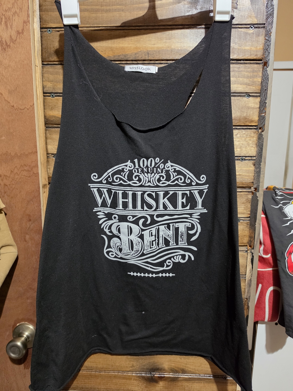MISSLOOK Black Tank Top with White 'Whiskey Bent' Graphic